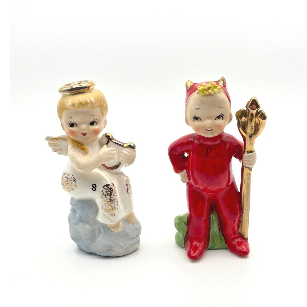 Vintage Angel and Devil Salt and Pepper Shakers Artmark Japan 1950s Kitsch